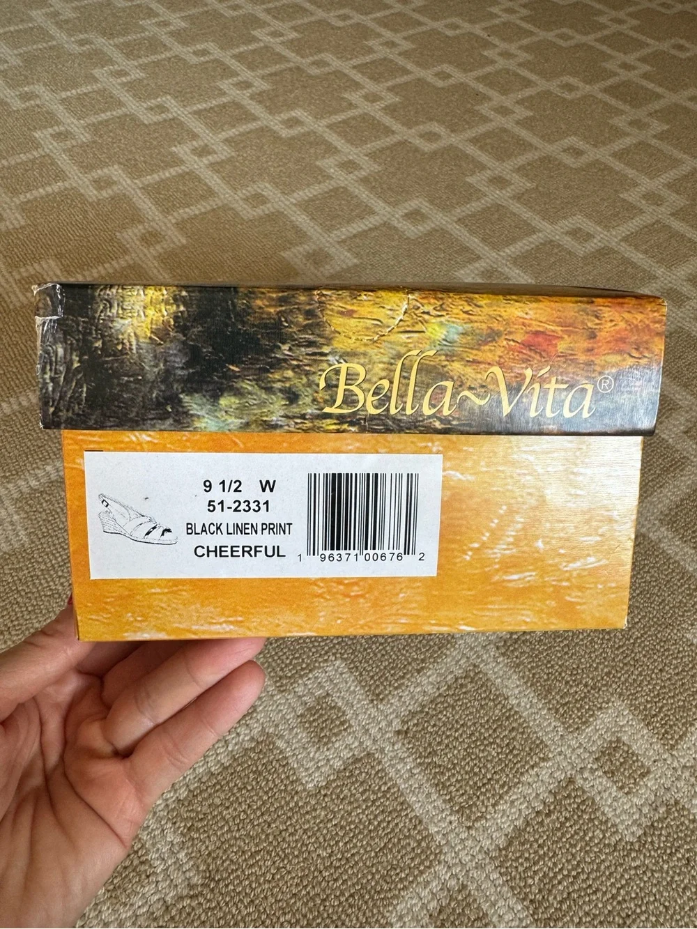 Bella Vita Cheerful Espadrille Wedge Sandals Black Linen Print Size 9.5 W